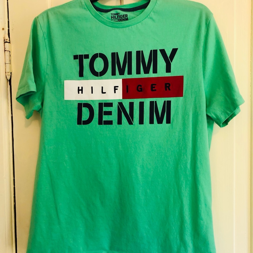 Tommy Hilfiger Green Short Sleeve Logo Tee with Red & White Accent